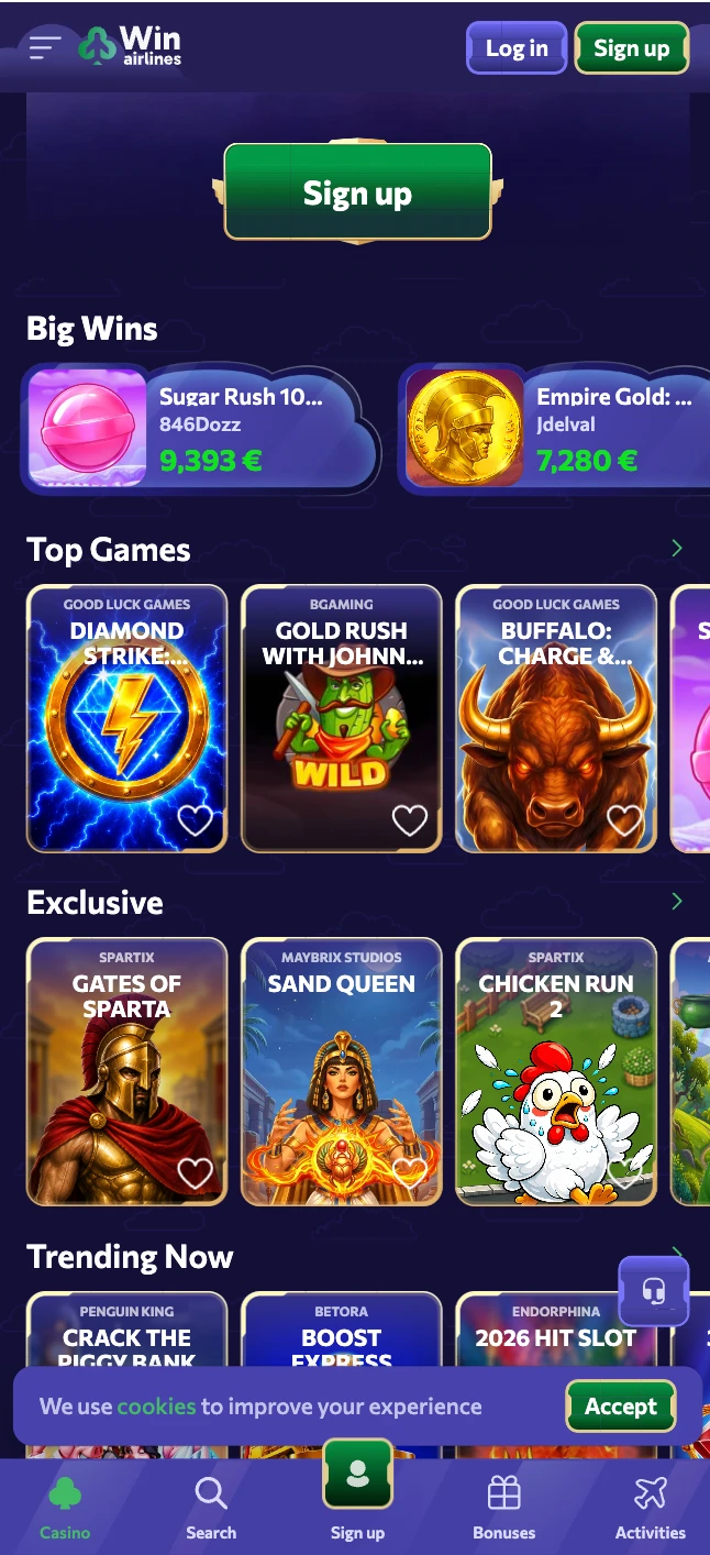WinAirlines casino alkalmazás
